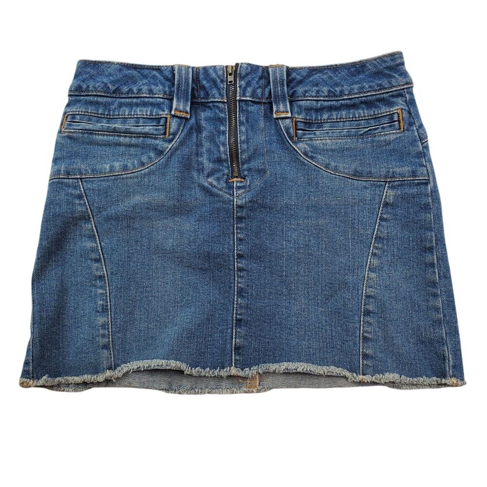 American Eagle Mini Skirt Womens 2 Blue Jean Denim Y2K 90s Cowgirlcore Raw Hem